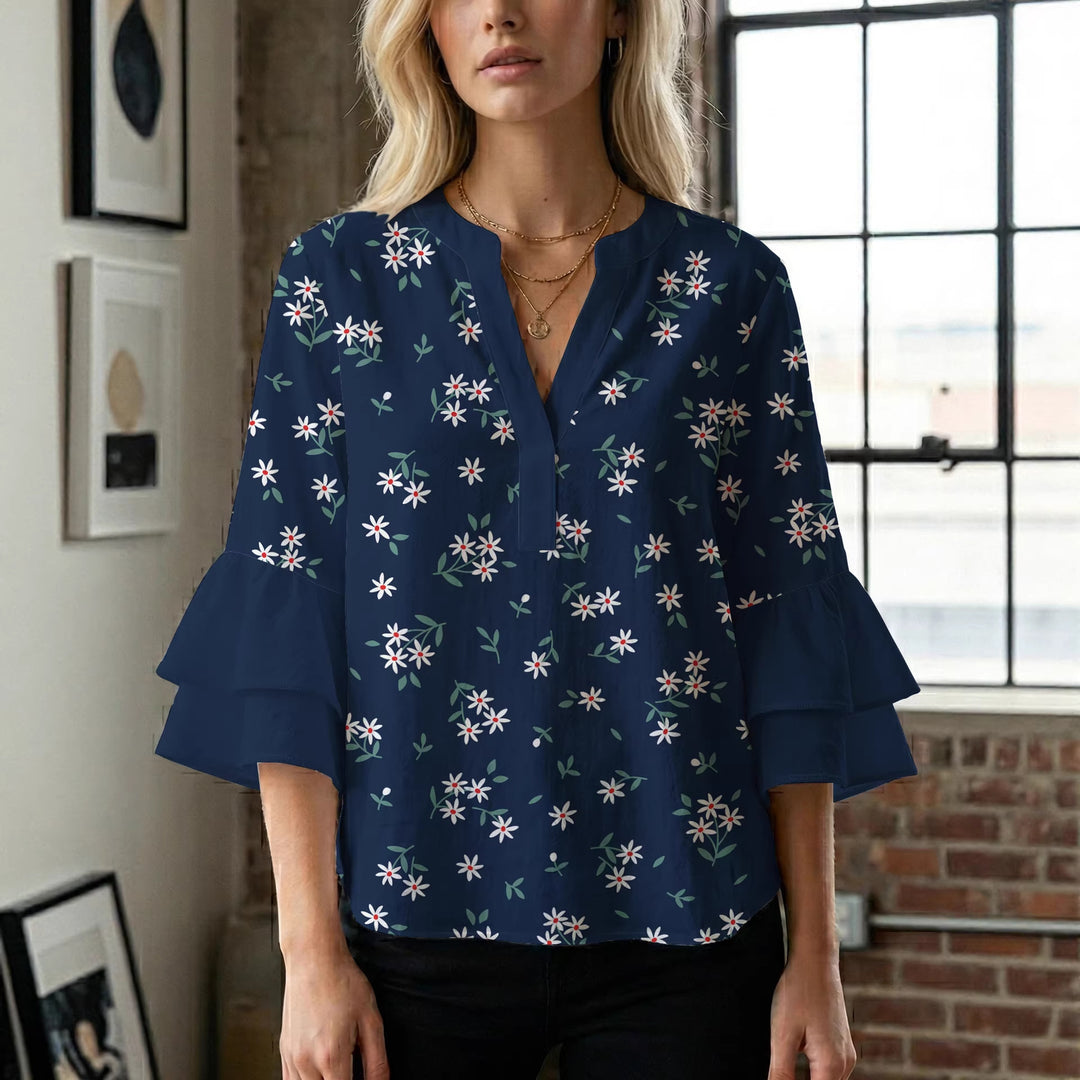 Women's blouse with voluminous sleeves and floral design Lune London