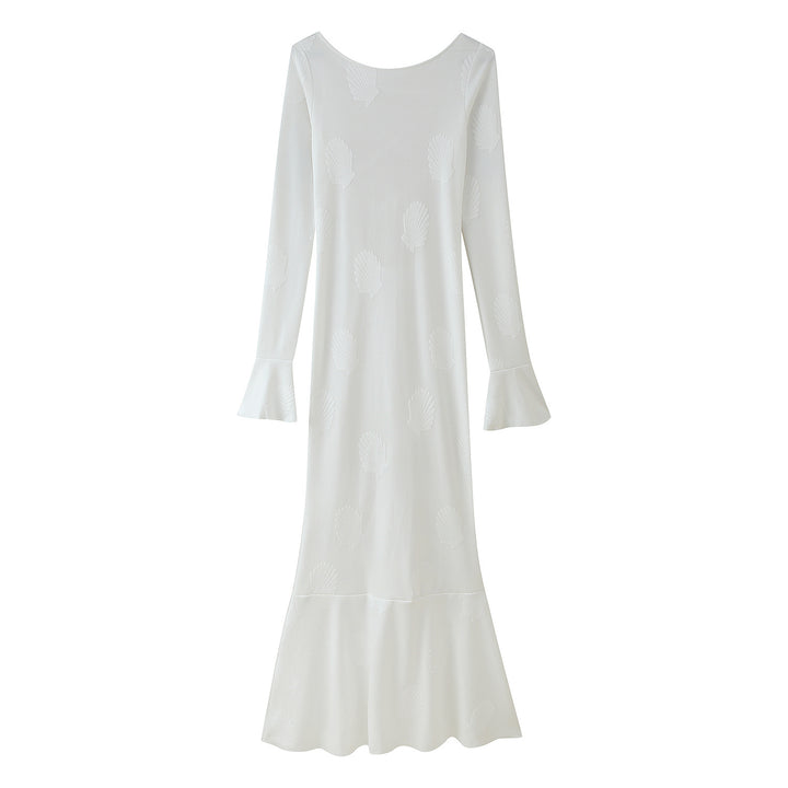 Ladies Elegant Maxi Dress with Flared Sleeves and Chic Floral Design and Style