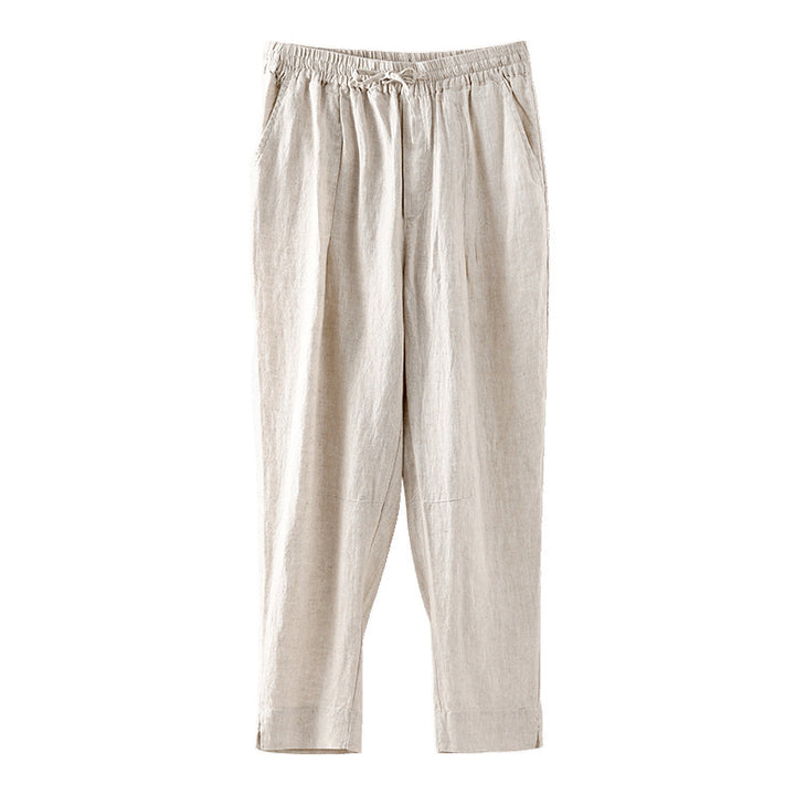 Casual linen pants for women with an elastic waist and practical side pockets Lune London