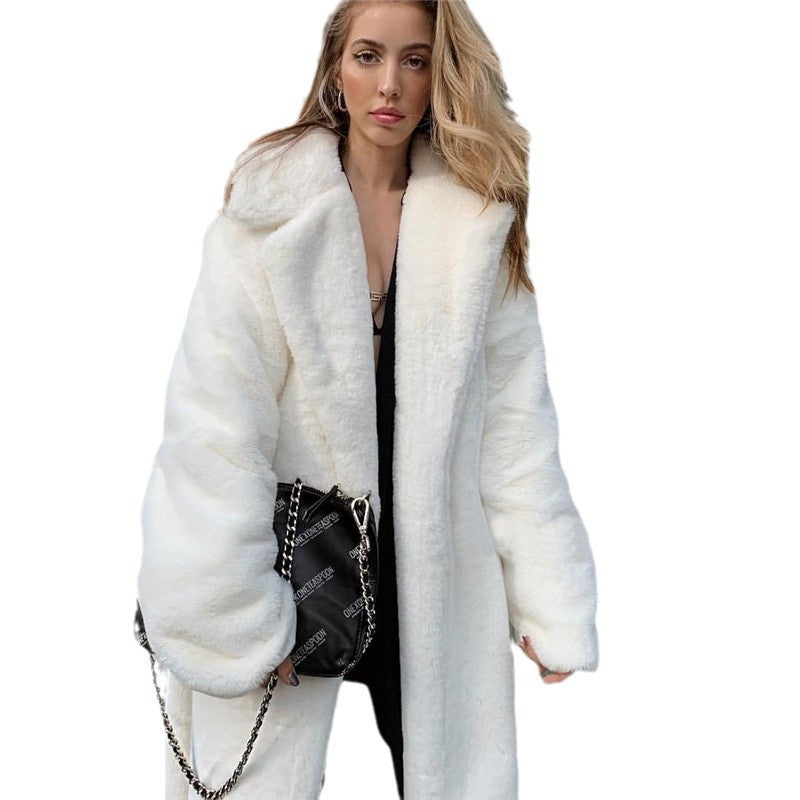 Oversized faux fur coat for women with hood and textured design Lune London