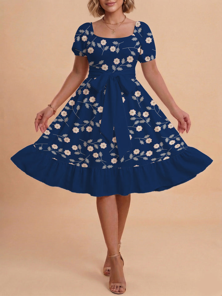 Women's floral dress with adjustable belt and voluminous sleeves Lune London