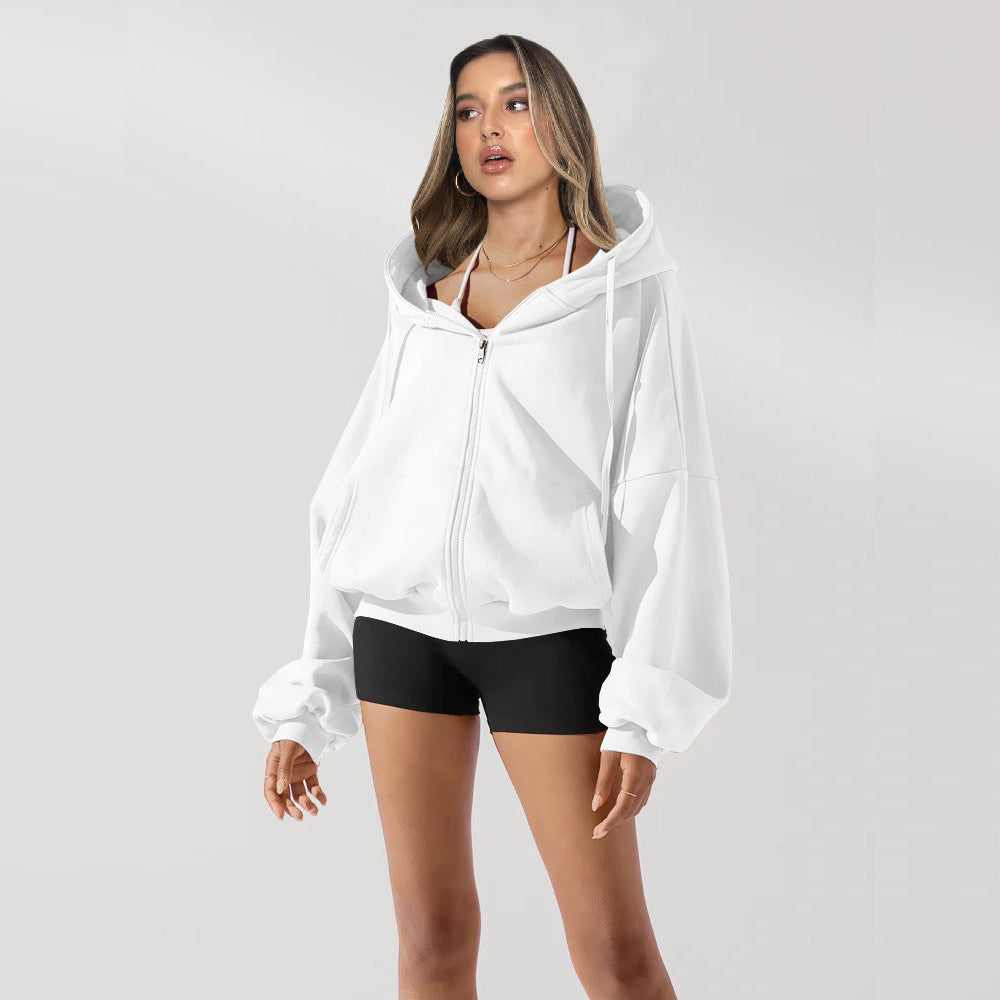Oversized hooded jacket for women with zipper and puff sleeves Lune London