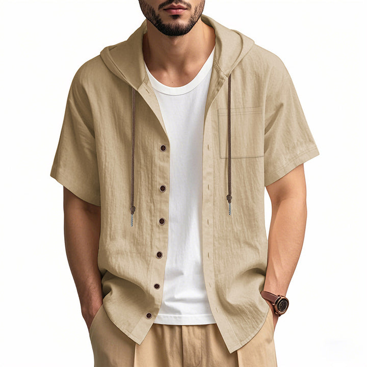 Casual short-sleeved shirt for men with hood and button placket Lune London
