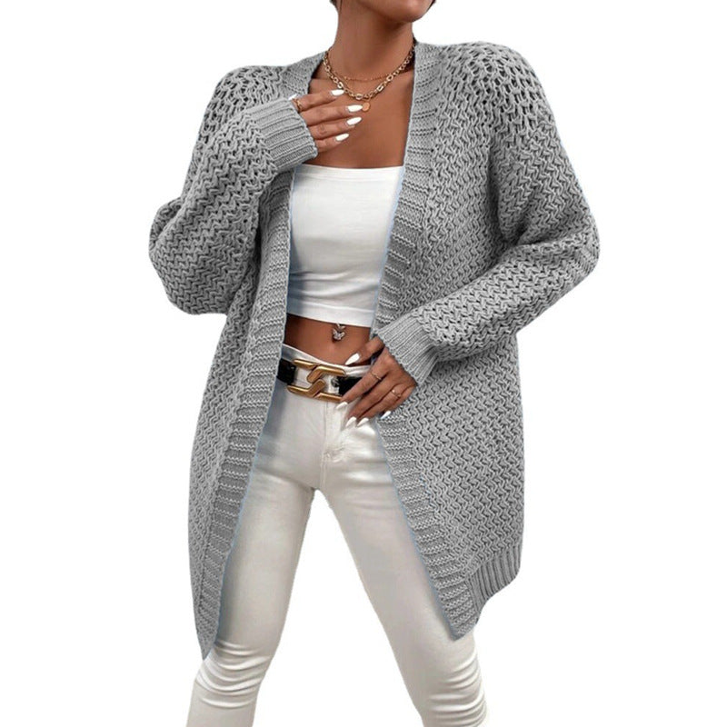 Ladies chunky knit cardigan with open stitches Lune London