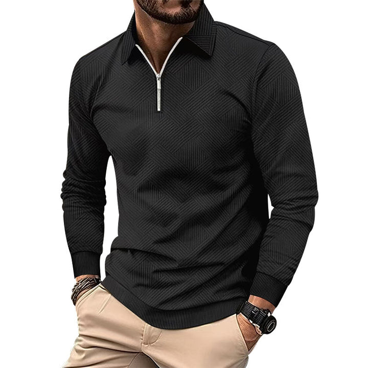 Fashion high collar sweater for men with structured fabric and zipper Lune London