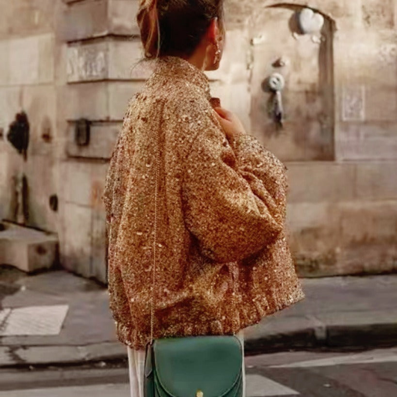 Glamorous sequin jacket for women with a short cut and stylish accents Lune London
