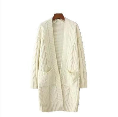 Women chunky knit cardigan with deep pockets and braided pattern Lune London