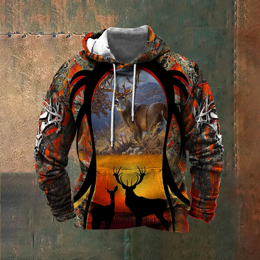 Hooded sweatshirt for men with impressive wild animal print and patriotic accents Lune London