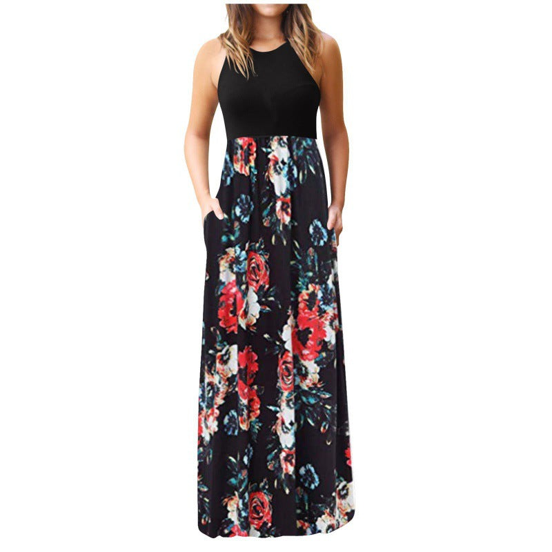 Robe maxi pour femmes avec motif floral et poches latérales pratiques Chic & Stil