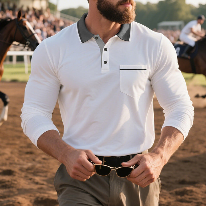 Men Elegant Long Sleeve Polo Shirt with Fashionable Collar and Practical Chest Pocket Lune London