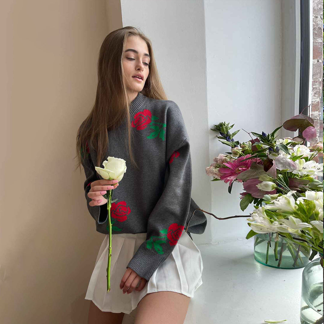 Sweater en tricot à motifs pour femmes avec design floral et coupe ample Chic & Stil