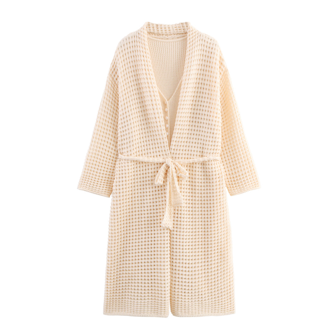 Women's knit cardigan with asymmetrical design and elegant belt at the waist Lune London