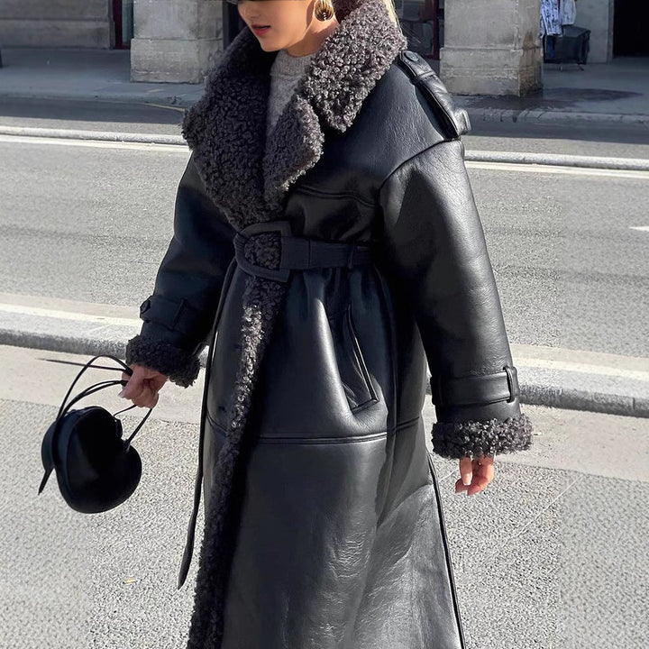 Oversized faux leather coat for women with textured inner lining Lune London