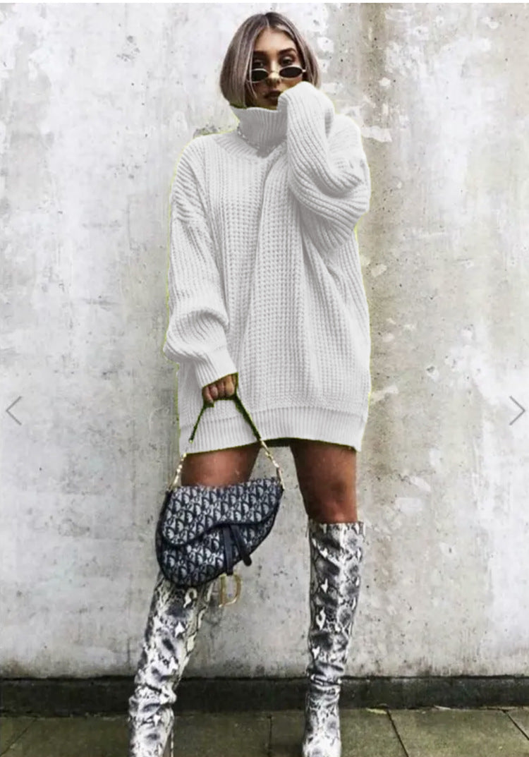 Ladies Large knit sweater with high collar and angular cut Lune London