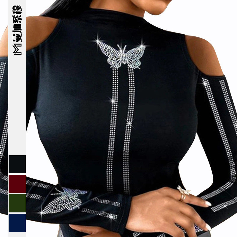 Ladies Elegant Top with Extravagant Armholes and Sparkling Appliqués Lune London