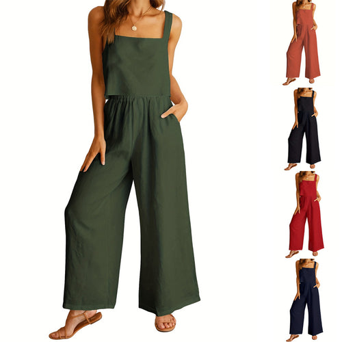 Ladies airy jumpsuit with wide legs and adjustable waist Lune London