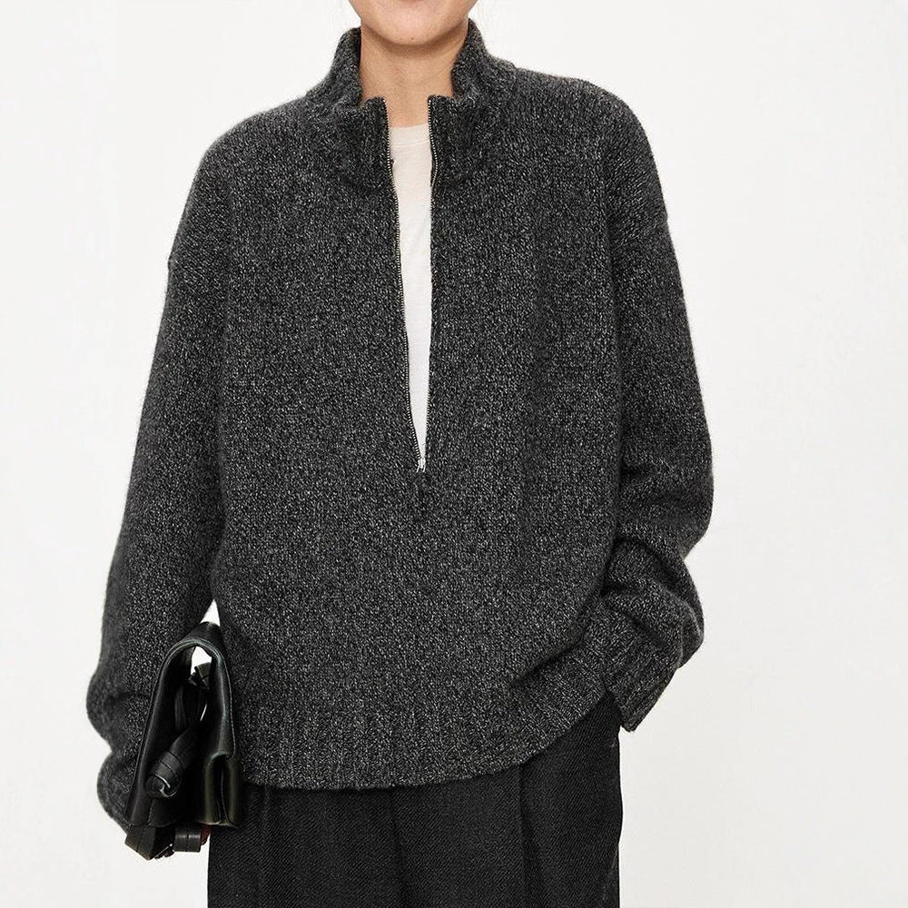 Pull en maille épaisse pour femmes avec col montant et demi-fermeture éclair Chic & Stil