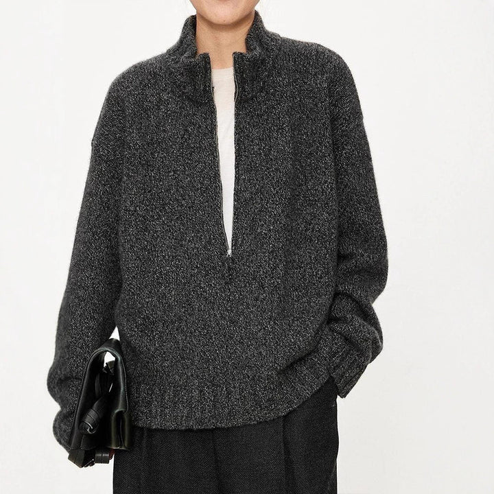 Pull en maille épaisse pour femmes avec col montant et demi-fermeture éclair Chic & Stil