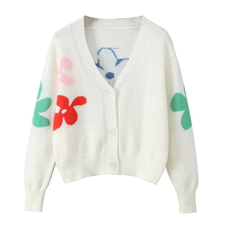 Cardigan tricoté confortable pour femmes avec motif floral coloré Chic & Stil