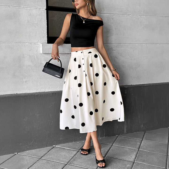 Lune London Women's A-line Midi Polka Dot Skirt with Adjustable Waist