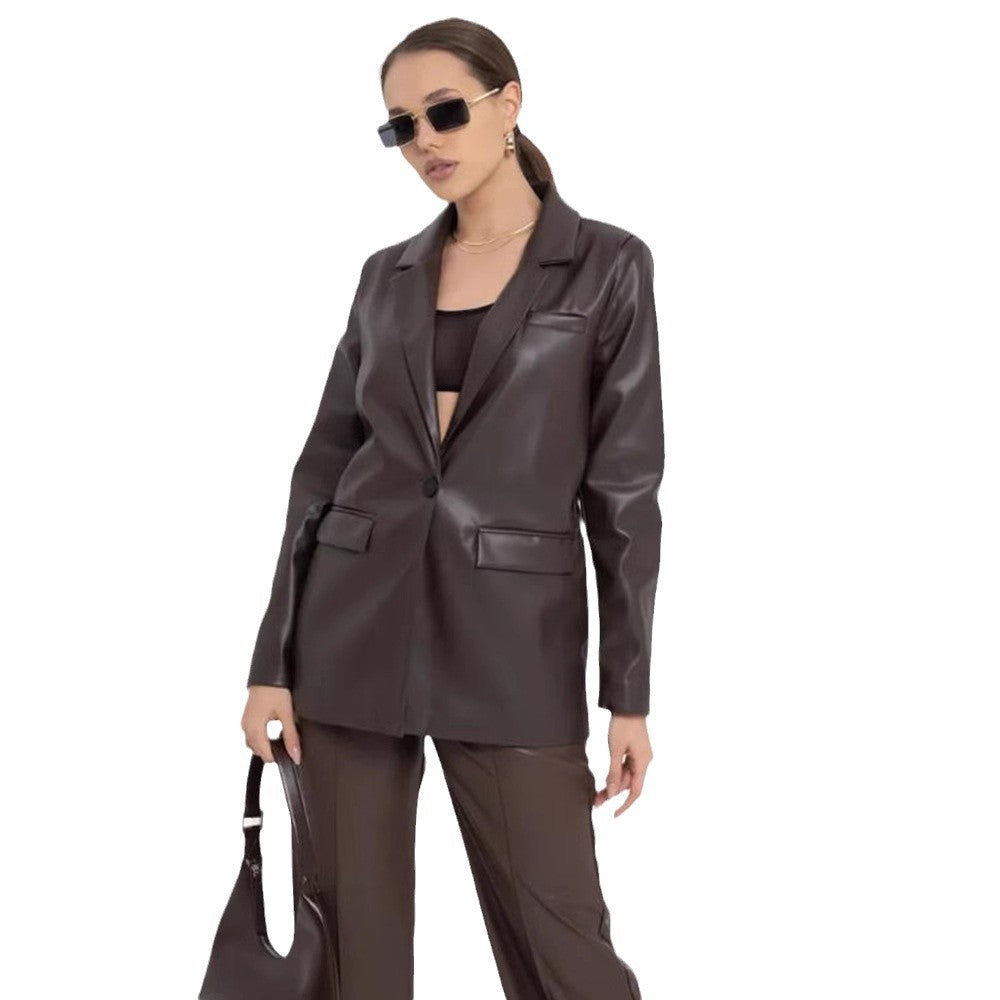 Minimalist and stylish synthetic leather blazer for women Lune London