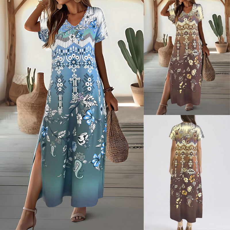 Women's maxi dress with floral pattern and side slits Lune London