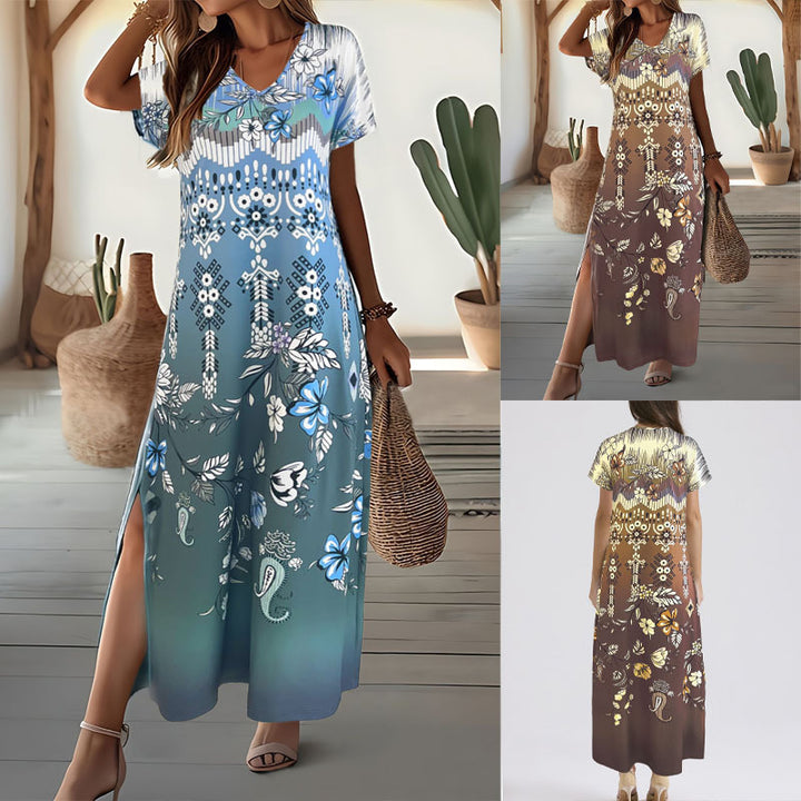 Women's maxi dress with floral pattern and side slits Lune London