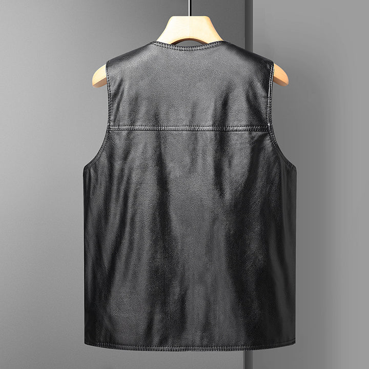 Ladies Elegant Leather Vest with Chic Pockets and Style