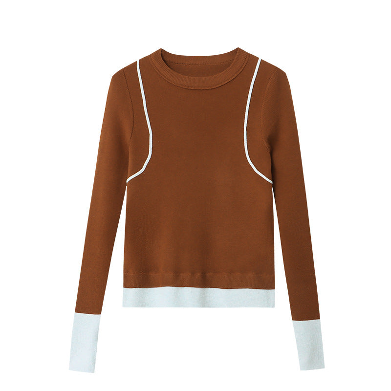 Ladies elegant round neck sweater with contrasting sleeves and fine ribbed texture Chic & Stil