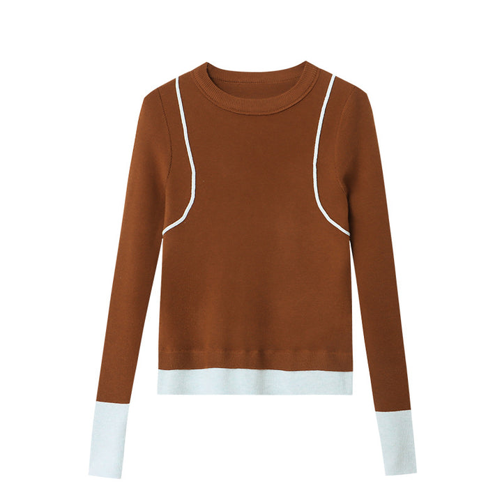 Ladies elegant round neck sweater with contrasting sleeves and fine ribbed texture Chic & Stil