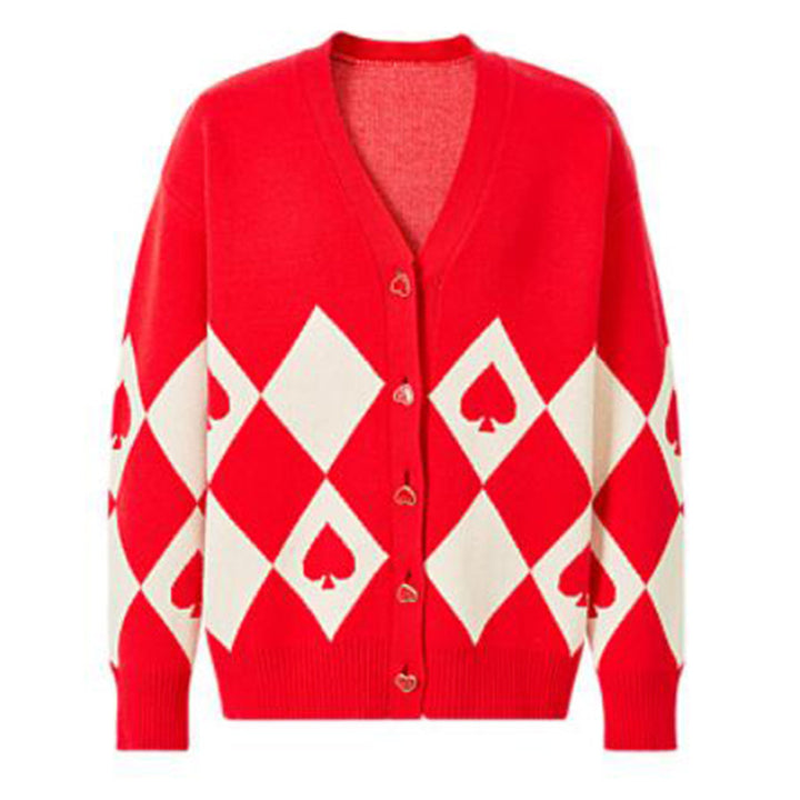 Knit jacket for women with heart-shaped buttons and diamond pattern Lune London