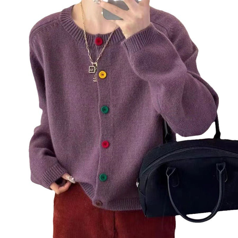 Ladies playful knitted vest with colorful button details Lune London
