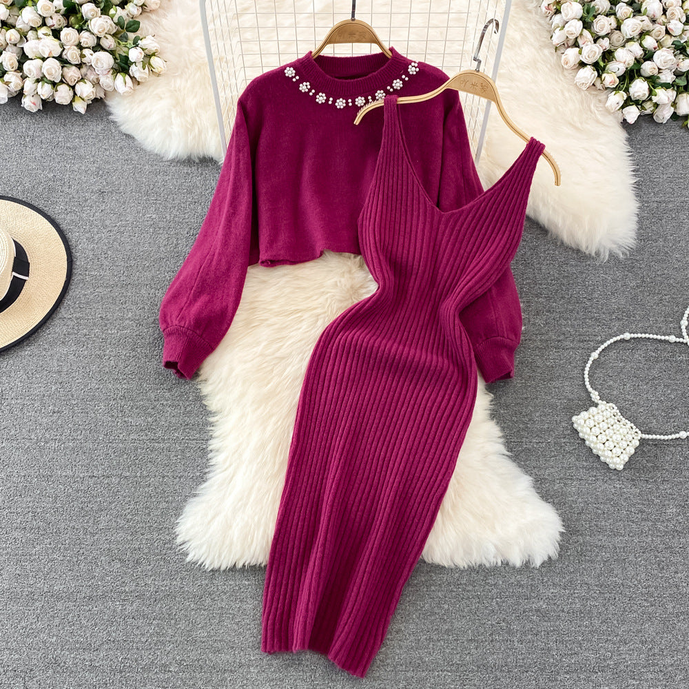 Knitted dress for women with modern V-neck and casual short sweater Lune London