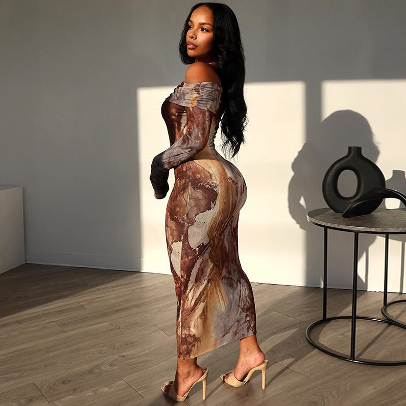 Lune London Off-shoulder Abstract Midi Dress