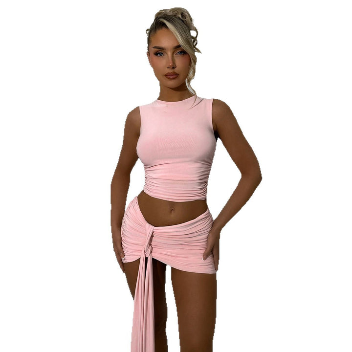 Ladies fashionable set with gathered top and wrap skirt Lune London
