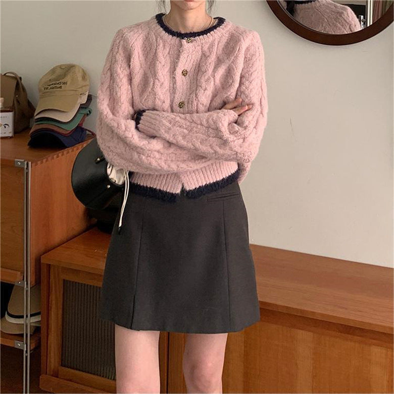 Women's knit jacket with cable design and contrasting details Lune London