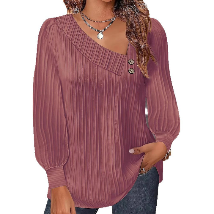 Ladies Elegant and Casual Top with Asymmetric Neckline and Button Details Lune London