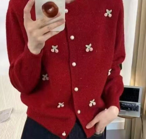 Ladies fashion cardigan with bear appliqués and button details Lune London