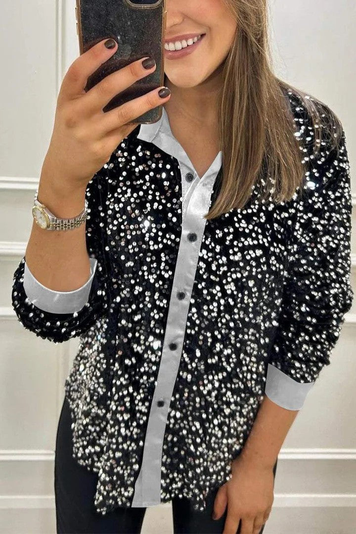 Blouse en sequins étincelants pour femmes avec col classique Chic & Stil