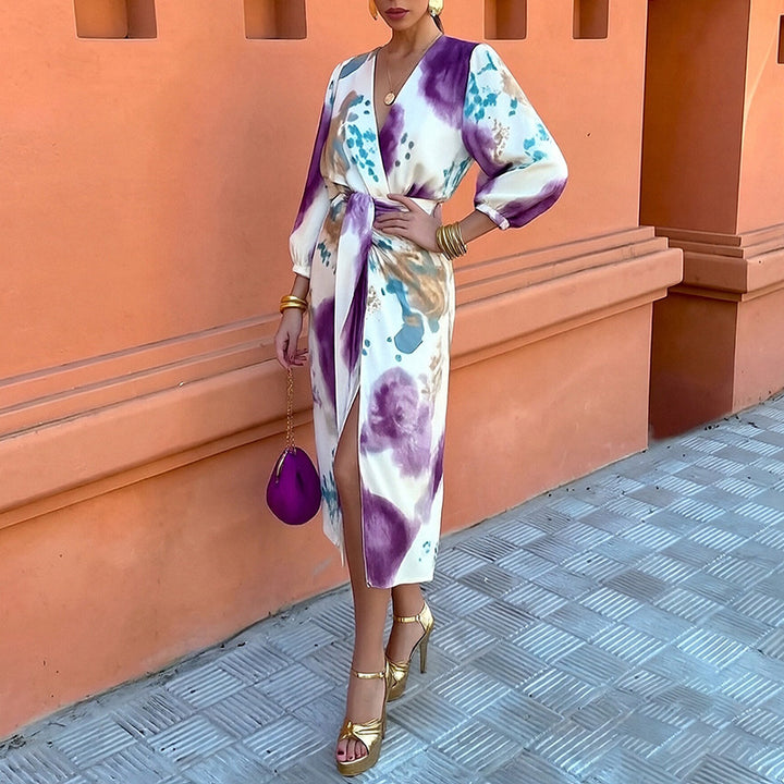 Robe élégante évasée pour femmes avec motif floral et manches larges Chic & Stil