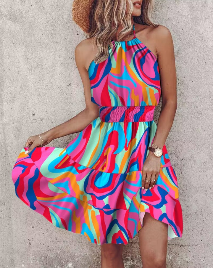 Vibrant halter beach dress Lune London for women