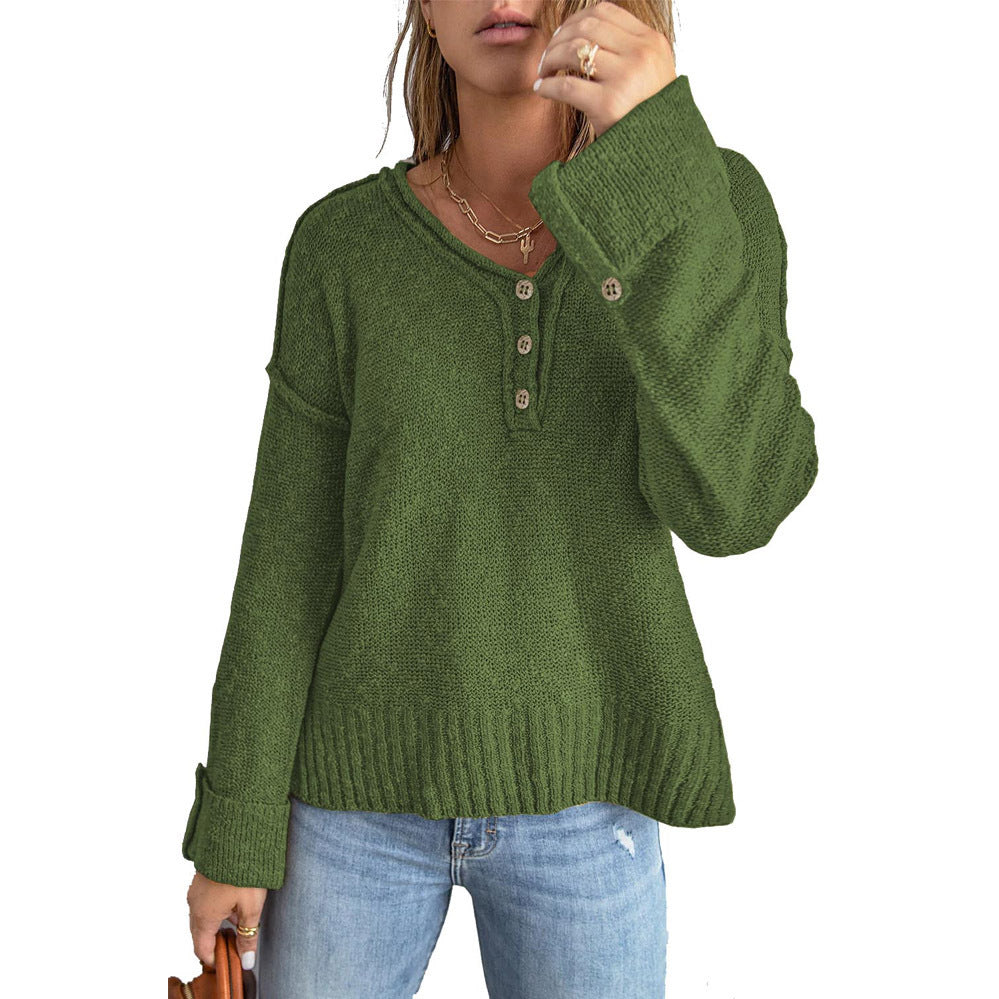 Casual knit pullover for women with button details and dropped shoulders Lune London