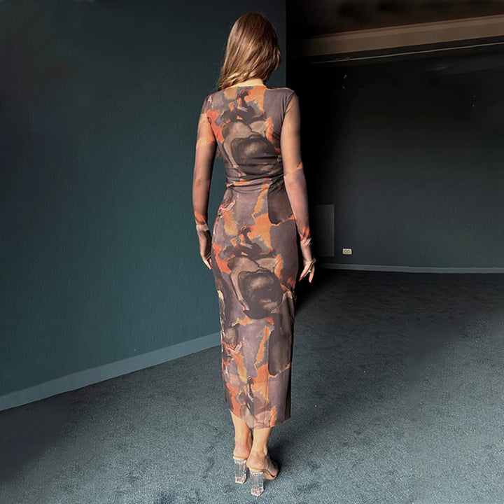 Chic Floral Print Long Sleeve Fitted Dress for Women