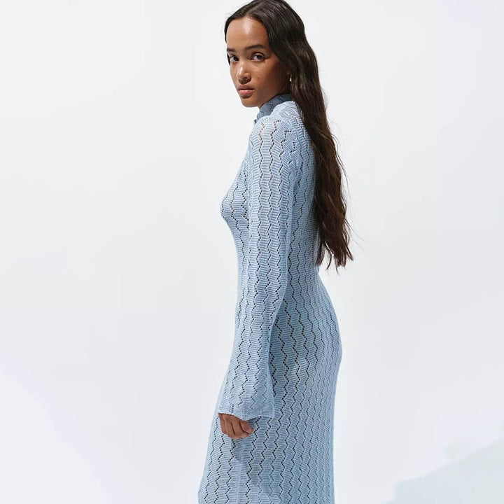 Lune London fitted maxi dress for women with high collar