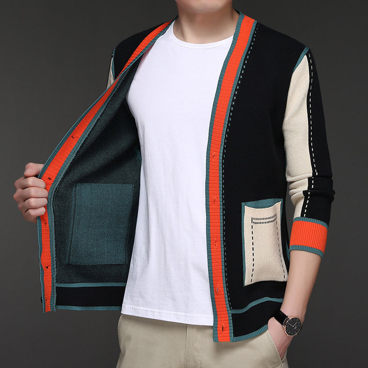 Fashion knit jacket for men with contrasting details and practical pockets Lune London