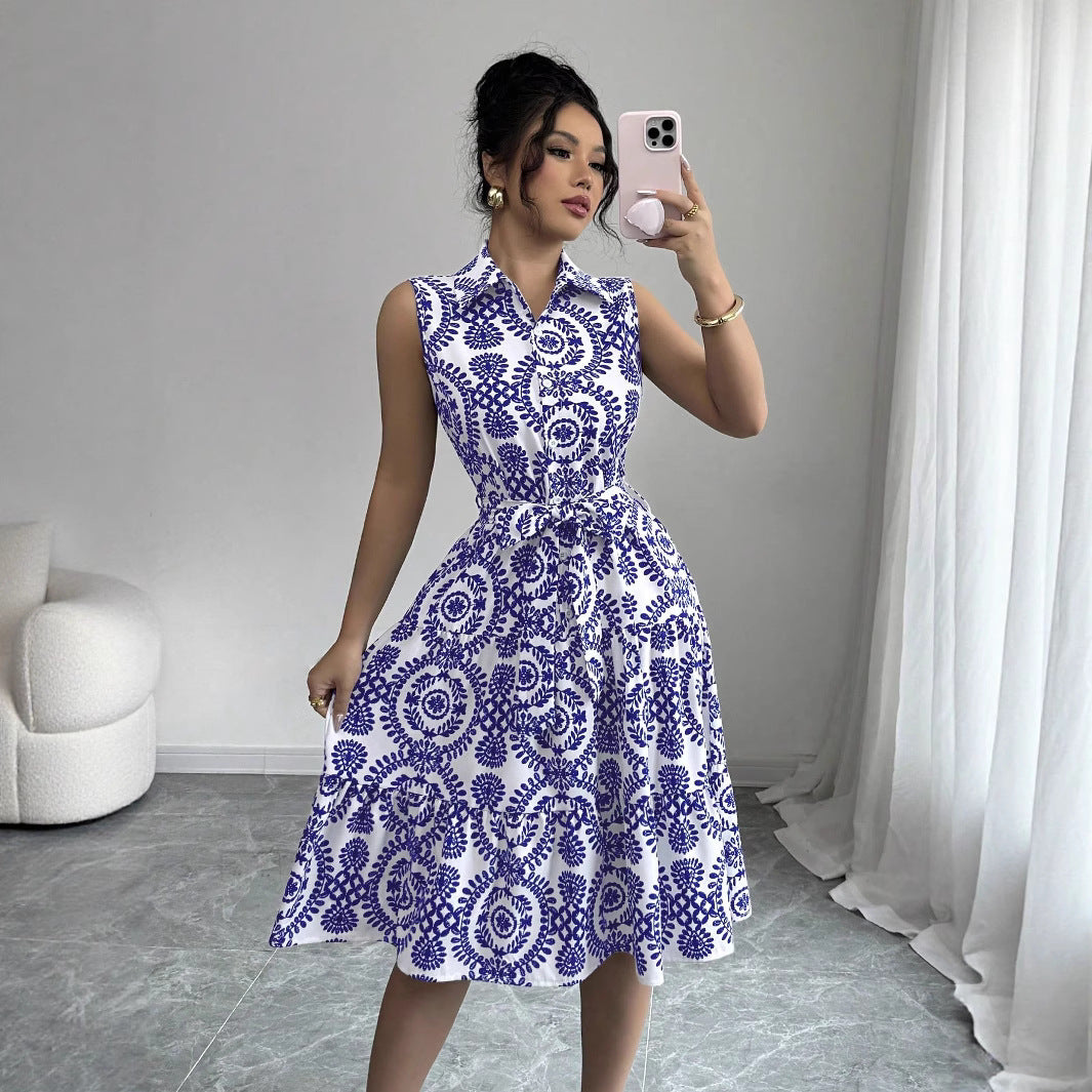 A-line sleeveless dress for women with chic and stylish waist belt