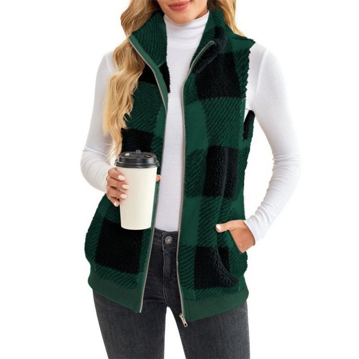 Fleece vest for women with plaid pattern and high-quality zipper Lune London