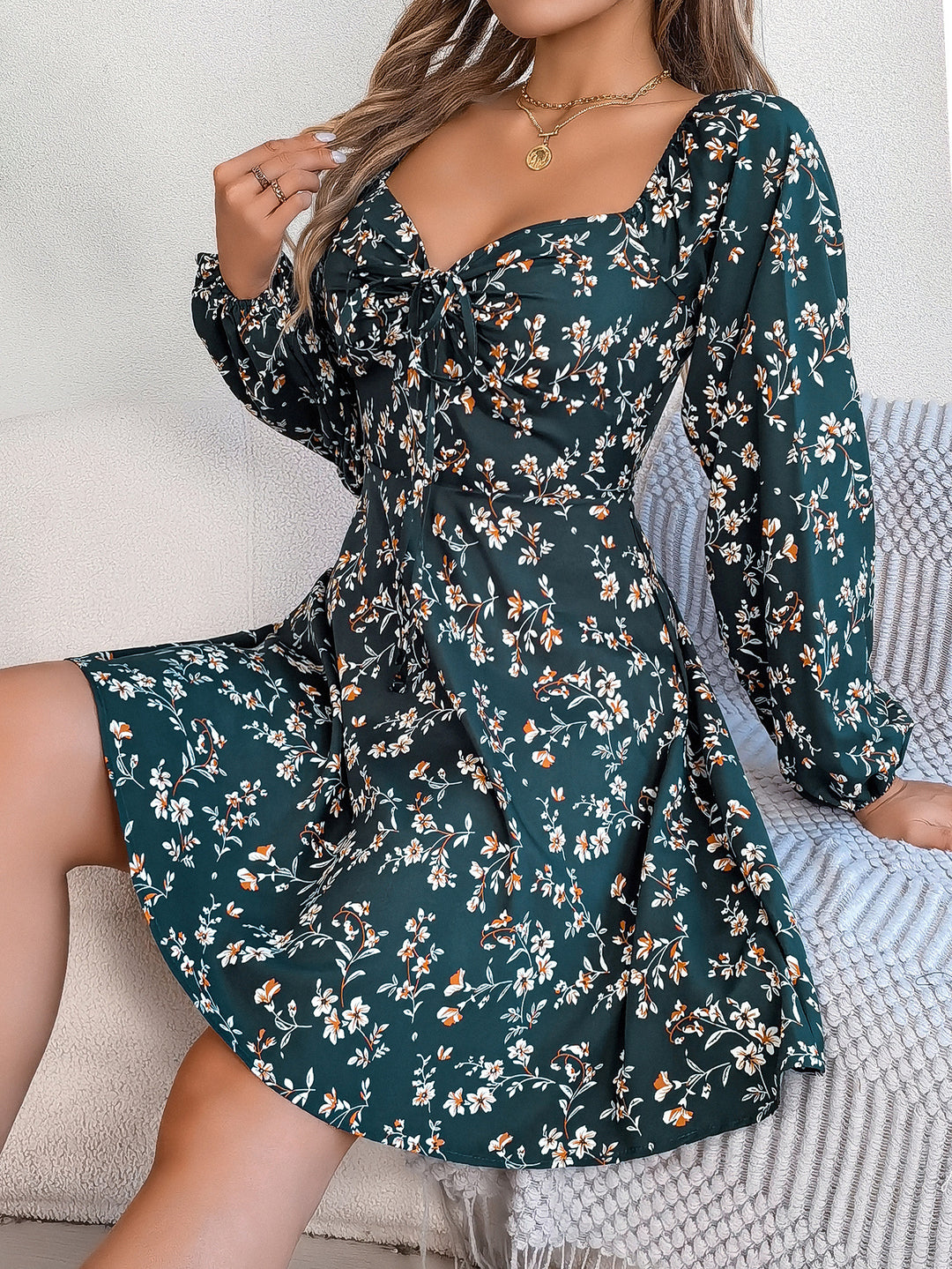 Off-shoulder summer dress for women with floral accents Lune London
