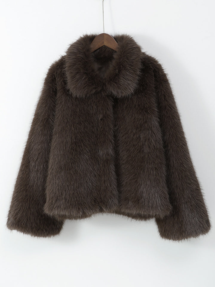 Ladies Faux Fur Jacket with Voluminous Collar Lune London