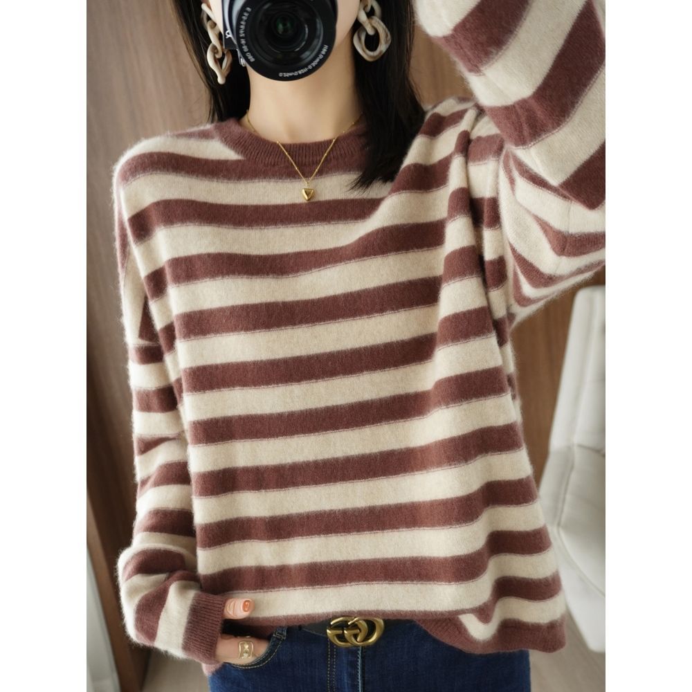 Pull en tricot décontracté pour femmes avec larges rayures Chic & Stil